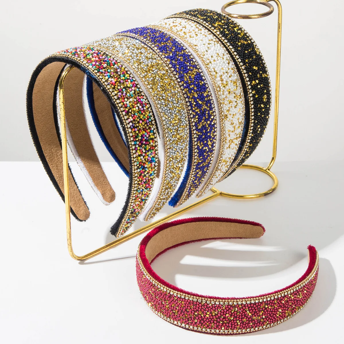 

Retro Baroque style solid color diamond-encrusted wide-brimmed headband for women super shiny simple and versatile hair 474