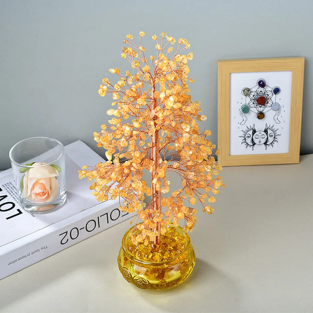 Natural Yellow Crystal Collective Wealth Money Tree for Positive Life Tree,Home Putting Decorate Ornamnets