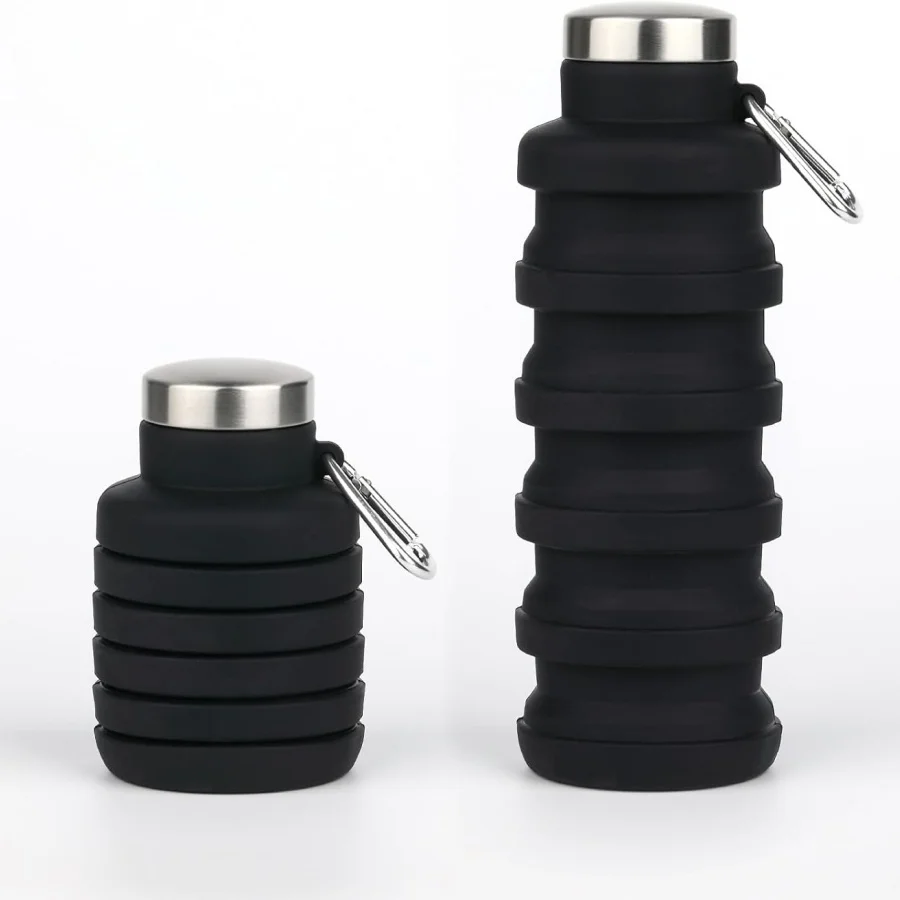 1Pc Black Collapsible Water Bottle, Portable Reusable Silicone Water Bottle with Large Capacity, Leak-Proof Design with Buckle