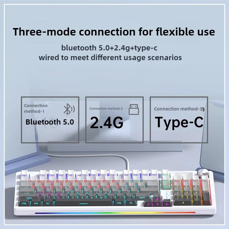 AULA S98 Wireless Mechanical Keyboard Bluetooth+2.4G Key Board Compact Design Teclado Mecanico Keyboards PC Gaming Tastaturen