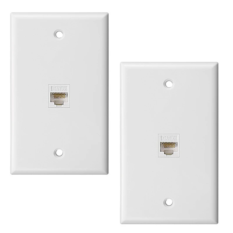 2-Pack 1-Port Ethernet Wall Plate, Jack Wall Plate with RJ45 Female to Female Inline Coupler Insert