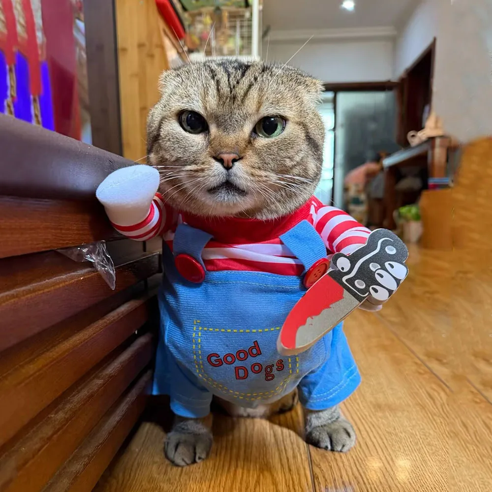 Lustiges Festival-Cosplay-Kostüm für Katzen, niedliches 3D-Design mit gefälschten Armen, Overall, Halloween-Party-Verkleidung für Kätzchen und kleine Hunde – Detail 9