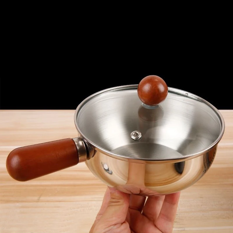 Stainless Steel Noodle Pot For One Person High-End Look With Wood Finish Compact Small Cooking Pot For Baby Food Milk Snacks​​