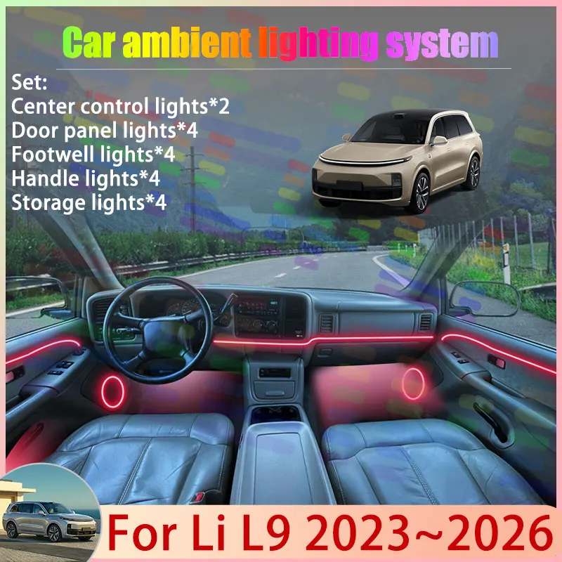 

Для Li L9 2023 ~ 2026 2024 2025 Lixiang X01 2/24 в 1 автомобильная атмосферная лампа RGB абажур ансамбль стример атмосферный набор деталей