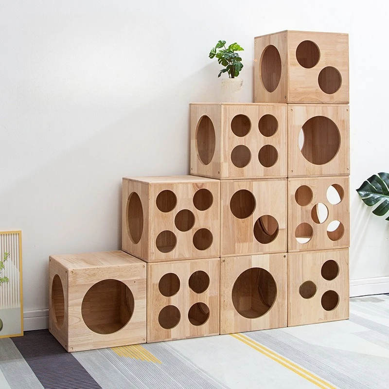 Wooden personalized cat nest villa, random shuttle in all seasons, cat climbing frame