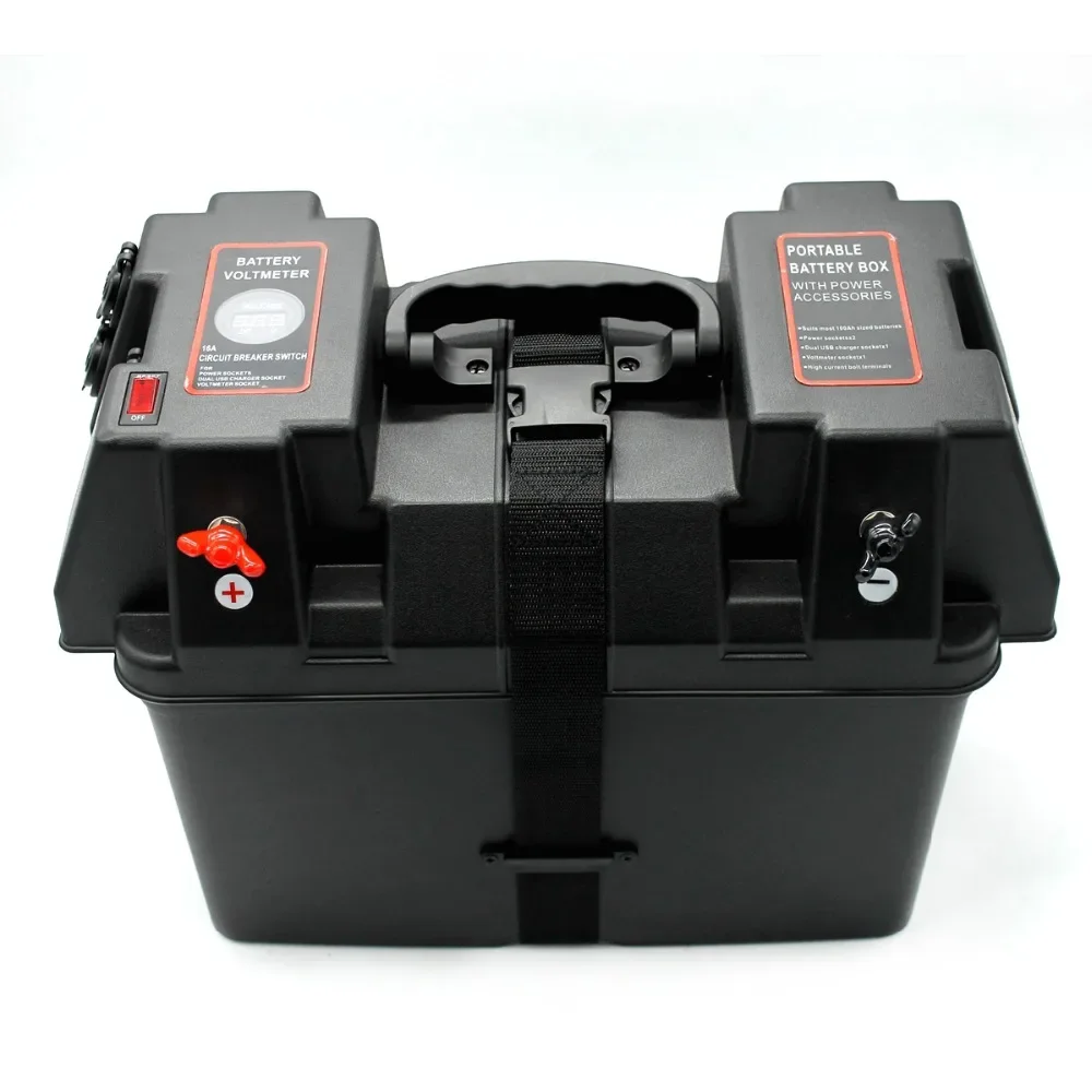 Trolling Motor Smart Battery Box Power Center Black Car Multi-Function Battery Box (With Voltage + USB + Cigarette Lighter)