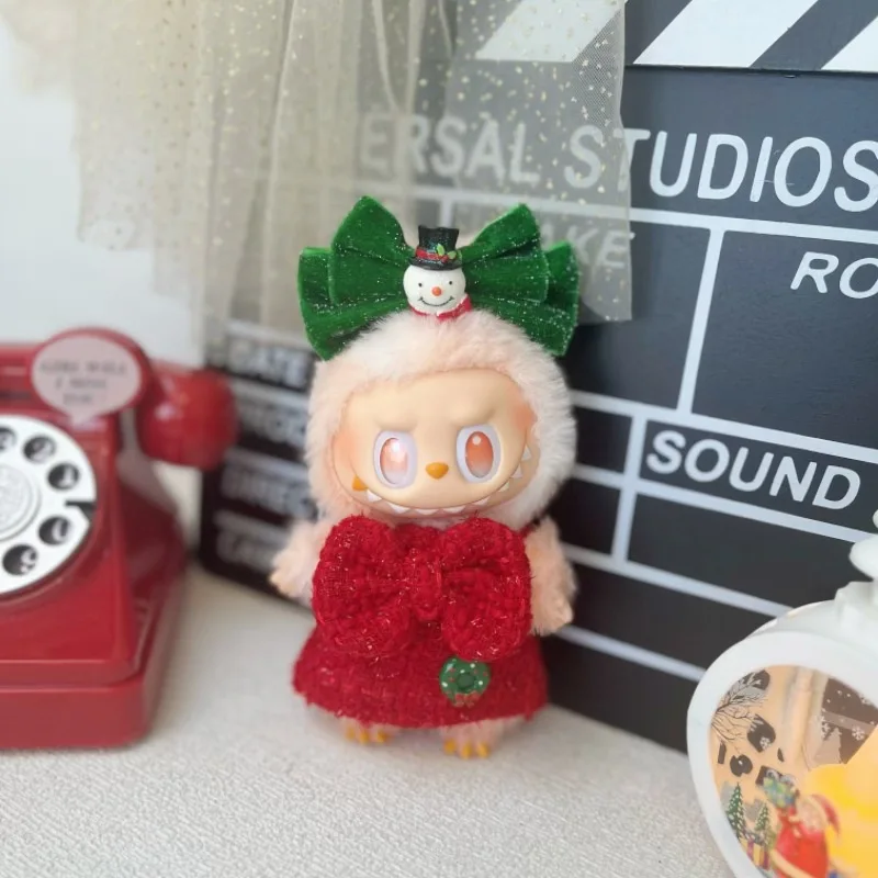 

Labubu Christmas Knitted Overalls & Red Dress Set for 1st/2nd/3rd Gen 17cm Doll Festive Changeable Outfit with Santa Accessories