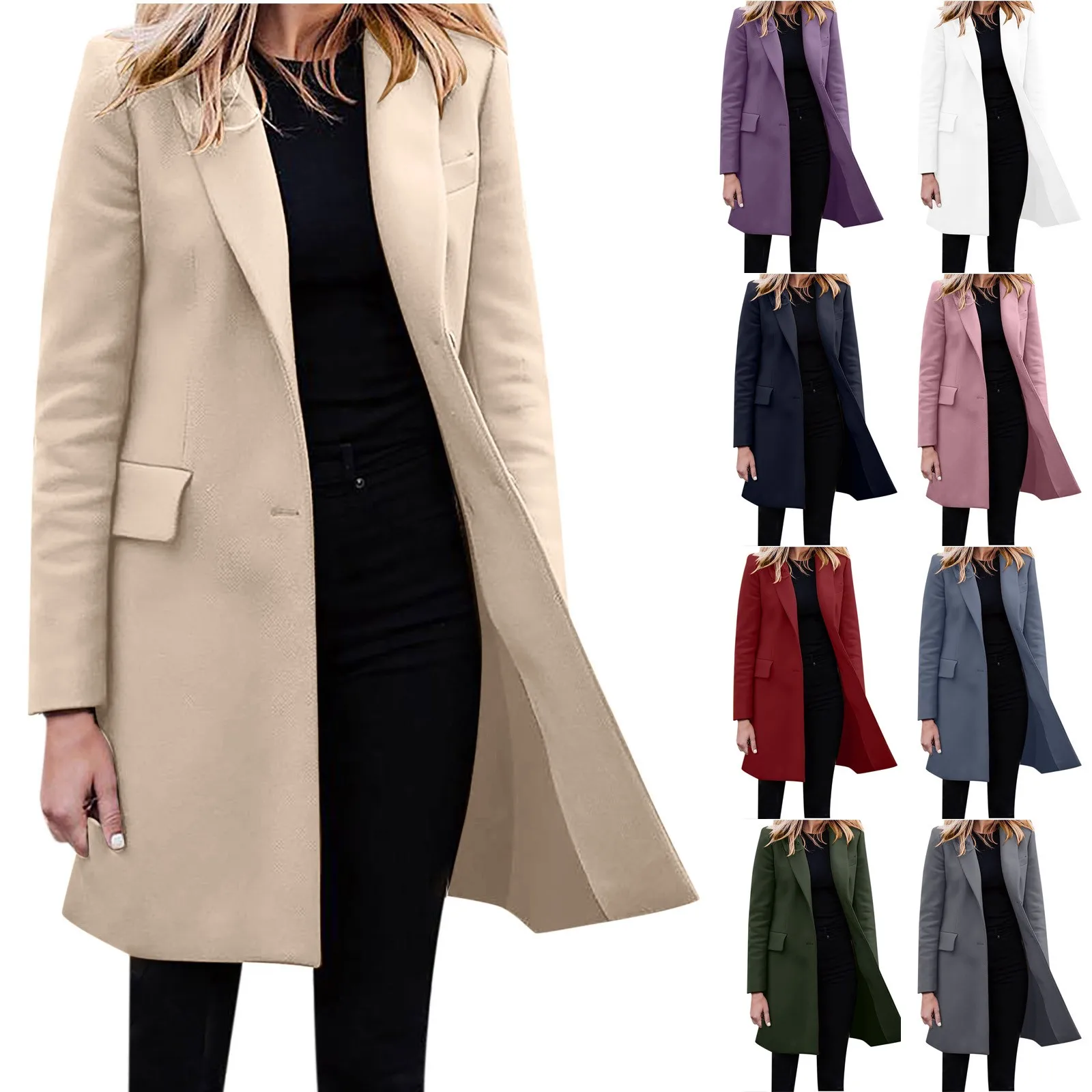 Autumn Winter Trench Coat For Women Suit Coat Single-Breasted Long Blazer Jacket Women Coat Women Slim Elegant Pocketed Peacoat