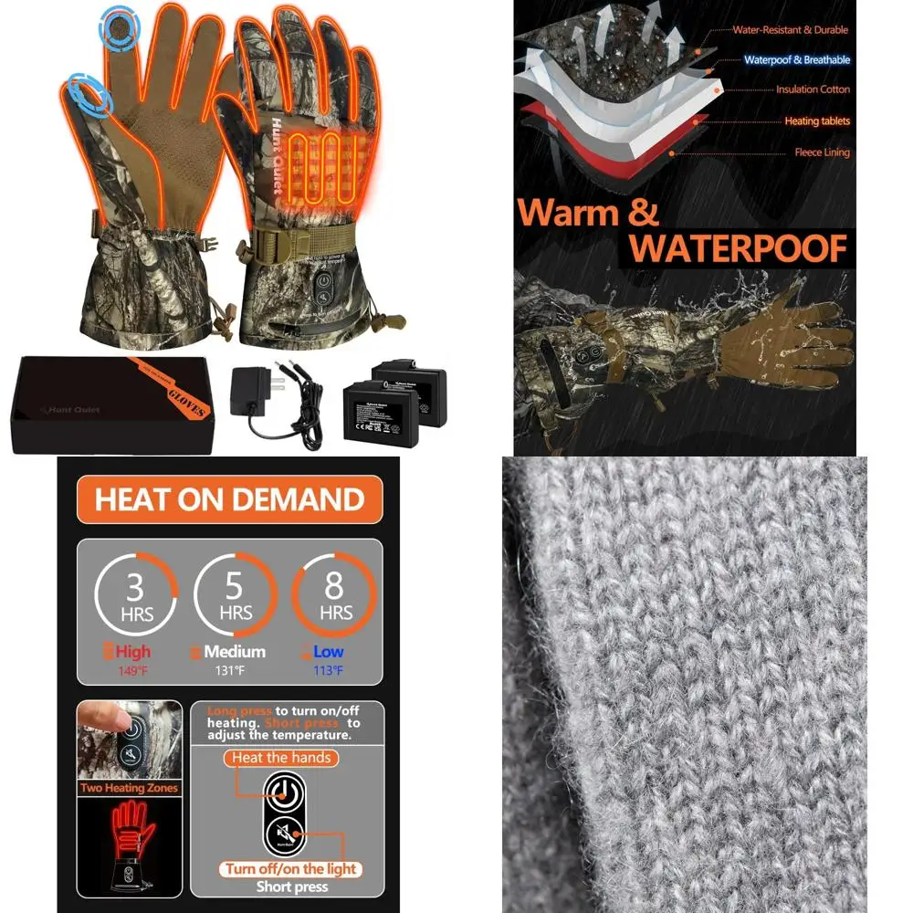 قفازات صيد ساخنة مبطنة بالصوف مقاومة للماء 7.4 فولت، عبوتان بطارية، مقاسات للجنسين M-XXL، تصميم مموه #1