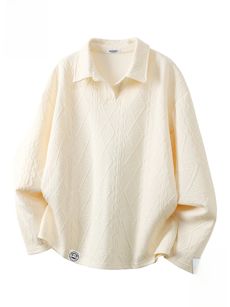 

Футболка Paul Frank с воротником, текстурным плетением, весенняя повседневная, с вышивкой обезьяны, свободного кроя, с длинным рукавом