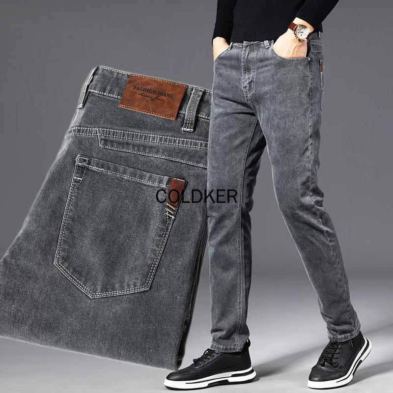 COLDKER Spring Slim Fit Male jeans pants Blue Straight Stretch Regular Jeans for Men Black Denim Pants High Quality Trousers