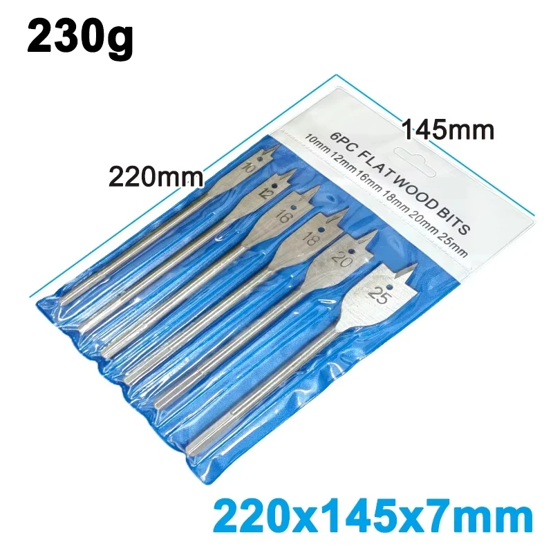 6pc Natural Color Three Pointed Flat Drill Hexagonal Handle Woodworking Hole Opener Wooden Board Drilling Bit Tool Set 2025