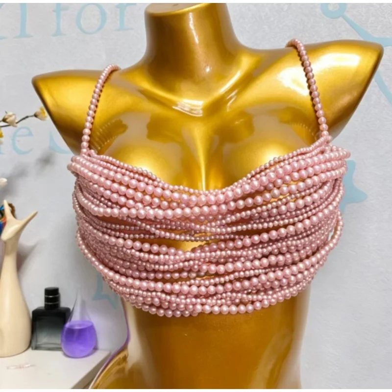 Damen Mehrschichtiges Perlenbesetztes Cami-Body-Harness-Top mit Verstellbaren Trägern, Körperkette für Rave, Festival, Strand, Nachtclub, Körperschmuck 2026 – Detail 3