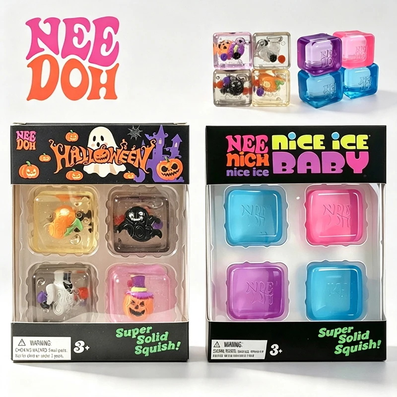 4Pack Needoh Halloween Limited Edition Mini Nice Ice Cube Squeeze Toy Maltose Slow Rebound Anti Anxiety Relieve Autism ADHD Toy