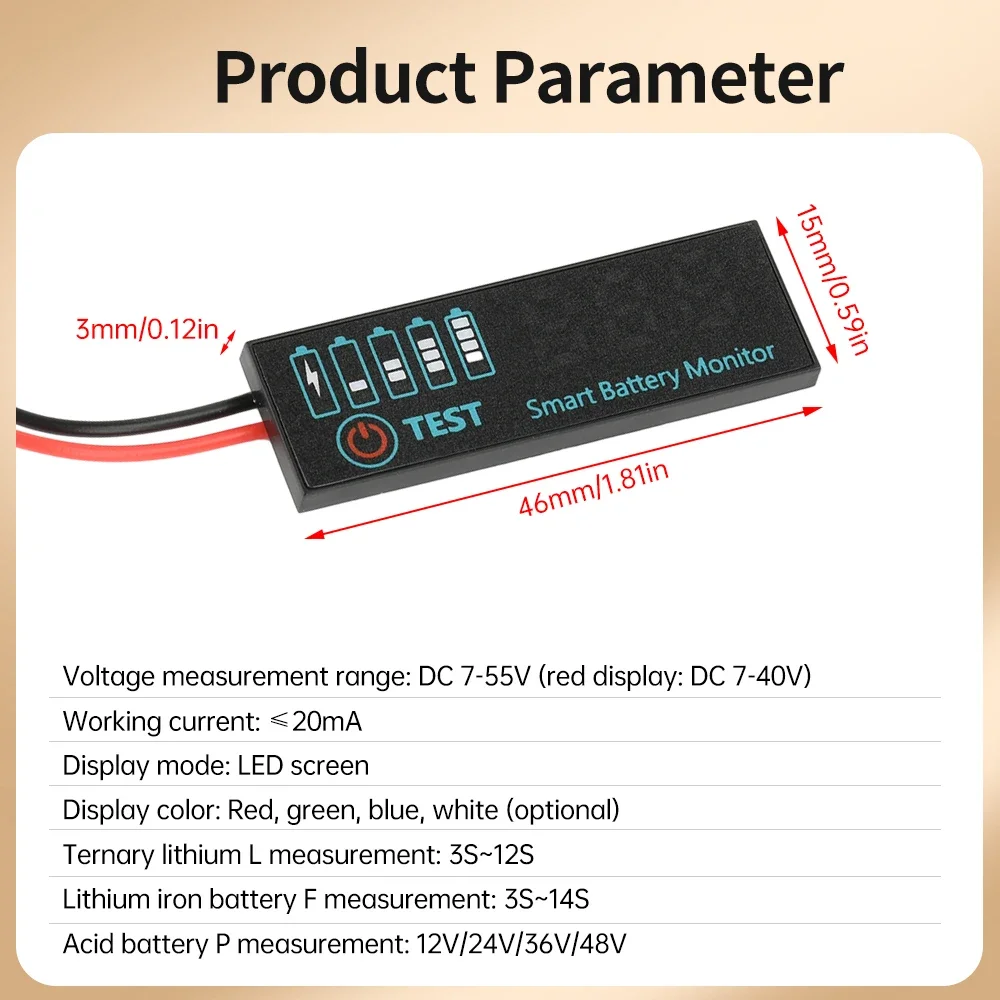 DC 7-55V Universal Battery Charge Indicator Board LED Indicator Acid Battery Lithium Battery Voltage Charge Indicator Electronic image 6