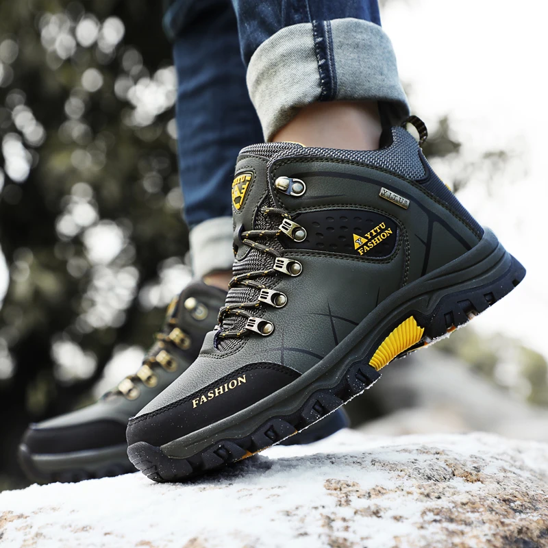 Brand Men Winter Snow Boots Waterproof Leather Sneakers Super Warm Men\'s Boots Outdoor Male Hiking Boots Work Shoes Size 39-47