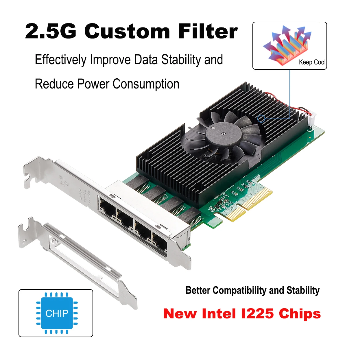 Imagem -02 - Intel I225 Microplaquetas Porta 2.5g Rj45 Adaptador de Rede Pcie Pci Express Quad Porto 100 1000m 2500mbp Gigabit Ethernet Rede Lan Cartão