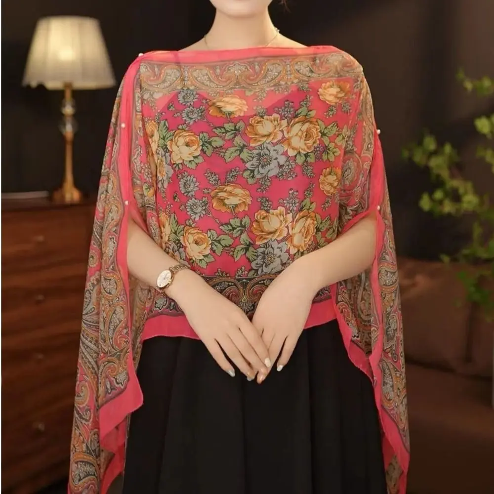 New Fashion Breathable Sun Protection Shawl Chiffon Long Flower Scarf Coats Jackets Capes Lady Summer