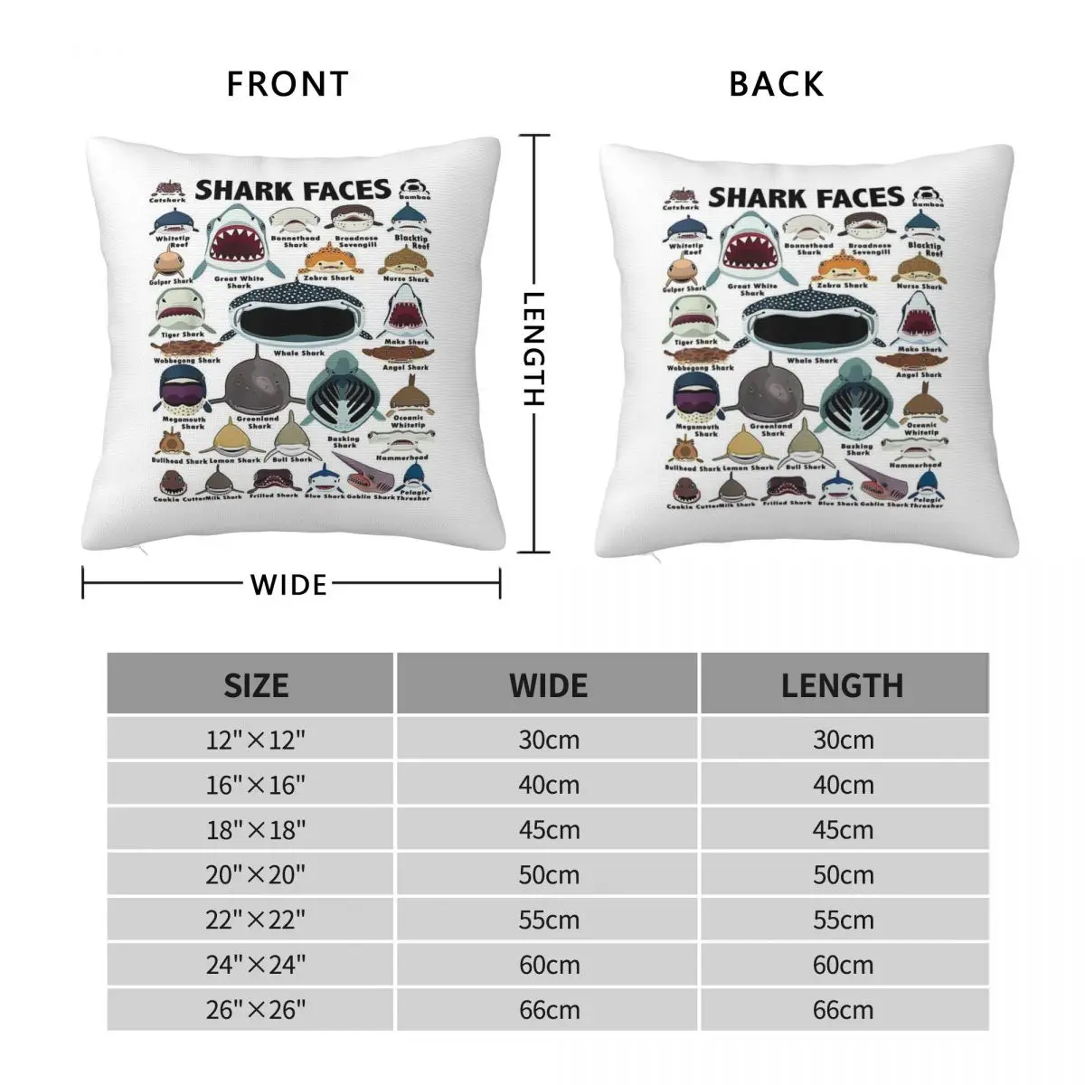 Types Of Shark Identification Square Pillowcase Polyester Linen Velvet Printed Zip Decor Sofa Cushion Cover