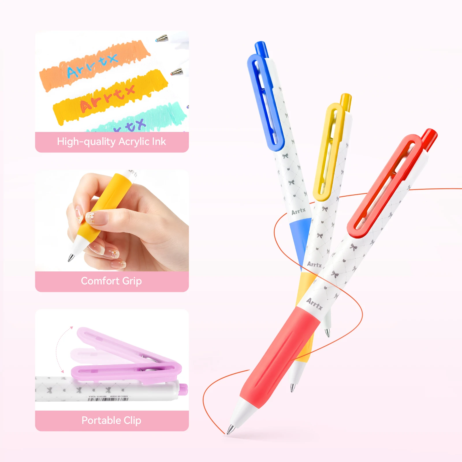 Arrtx Retractable Acrylic Gel Pens, 24 Colors 0.7mm Fine Bullet Tip, Direct Ink Flow Waterproof For Note-Taking, Journaling