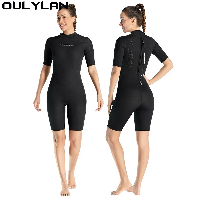 

Oulylan Keep Warm Scuba Diving Suit Surfing Jellyfish Snorkeling Spearfishing Wet Suit 3MM Neoprene Short Sleeves Women Wetsuit