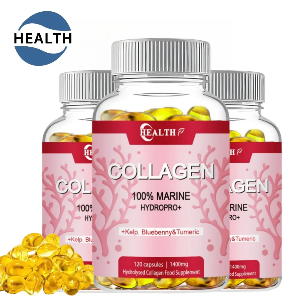 Powerful Marine Collagen 1400mg with HA Biotin Blueberry Vitamins ComplexHydrolyzed Type 1