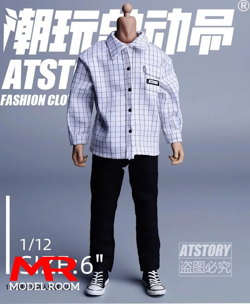 ATStory 1/12スケールBJDチェック柄シャツトップ服モデルフィット6インチノータマン・アシNWTOYS VTOYS男性兵士アクションフィギュアボディドール