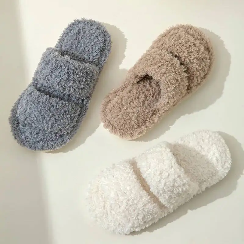 

Home Slippers INS Women's Fuzzy Cotton Slippers Household Curly Hair Indoor Open Toe Fluffy Slippers