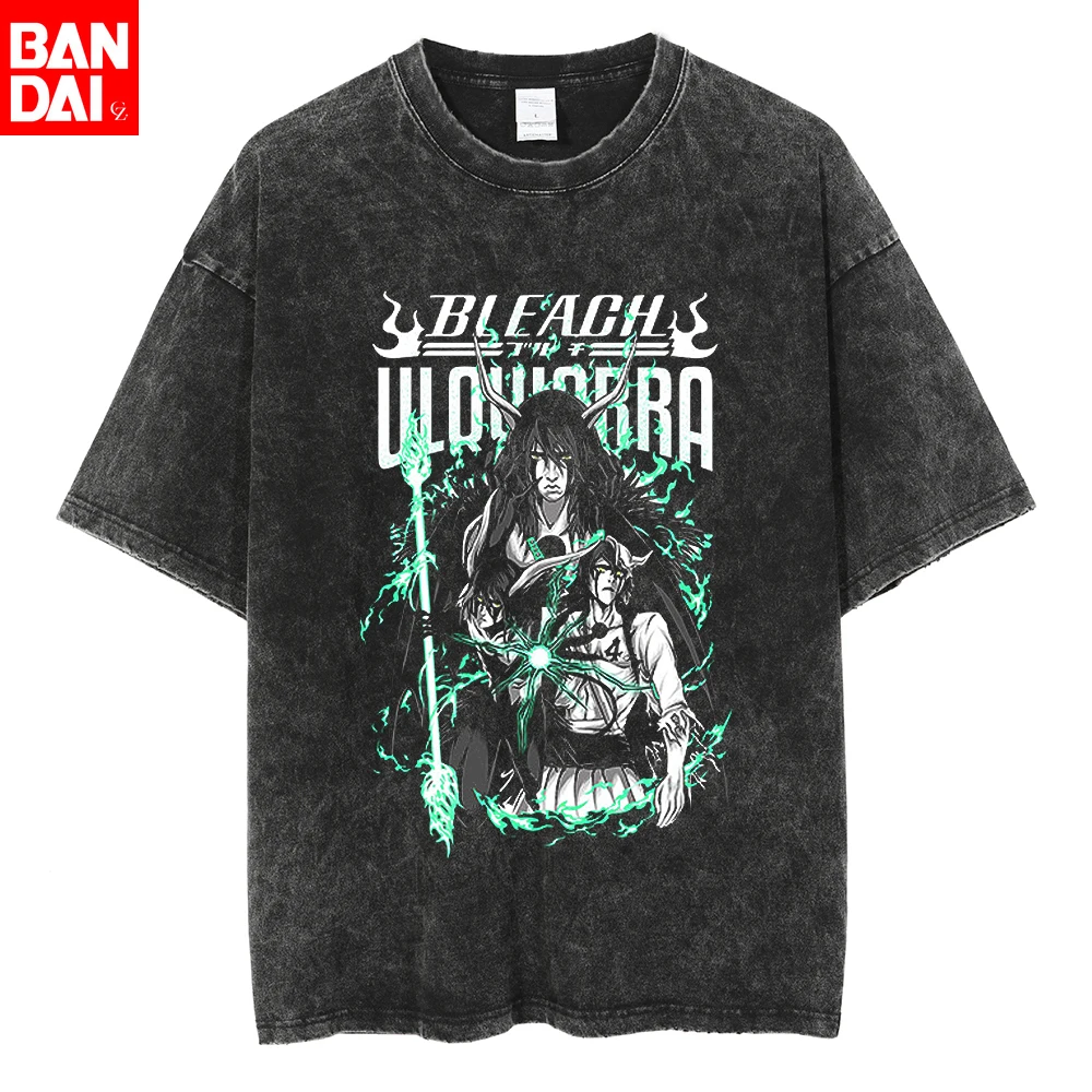 

Anime BLEACH Kurosaki Ichigo Graphic Washed Tshirt Men Vintage Cotton T-shirts Manga Casual Tee Harajuku Male High Quality Tops