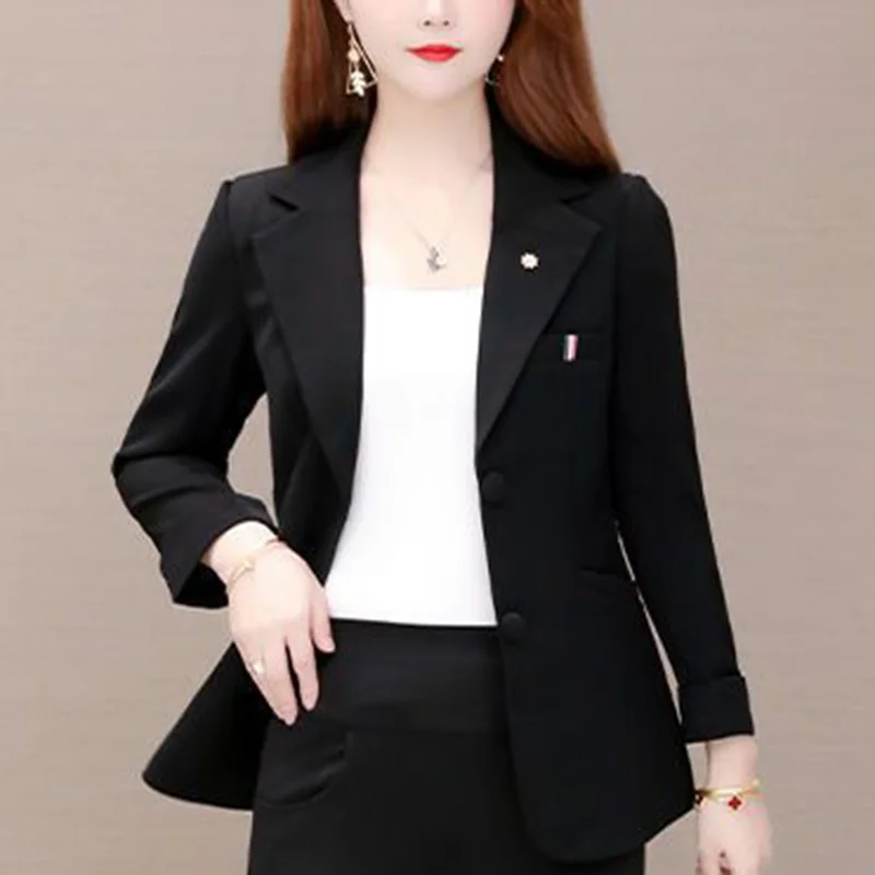 Blazer elegante de Color liso para mujer, chaqueta informal de gran tamaño con bolsillos, combina con todo, para oficina, novedad de otoño, 2023