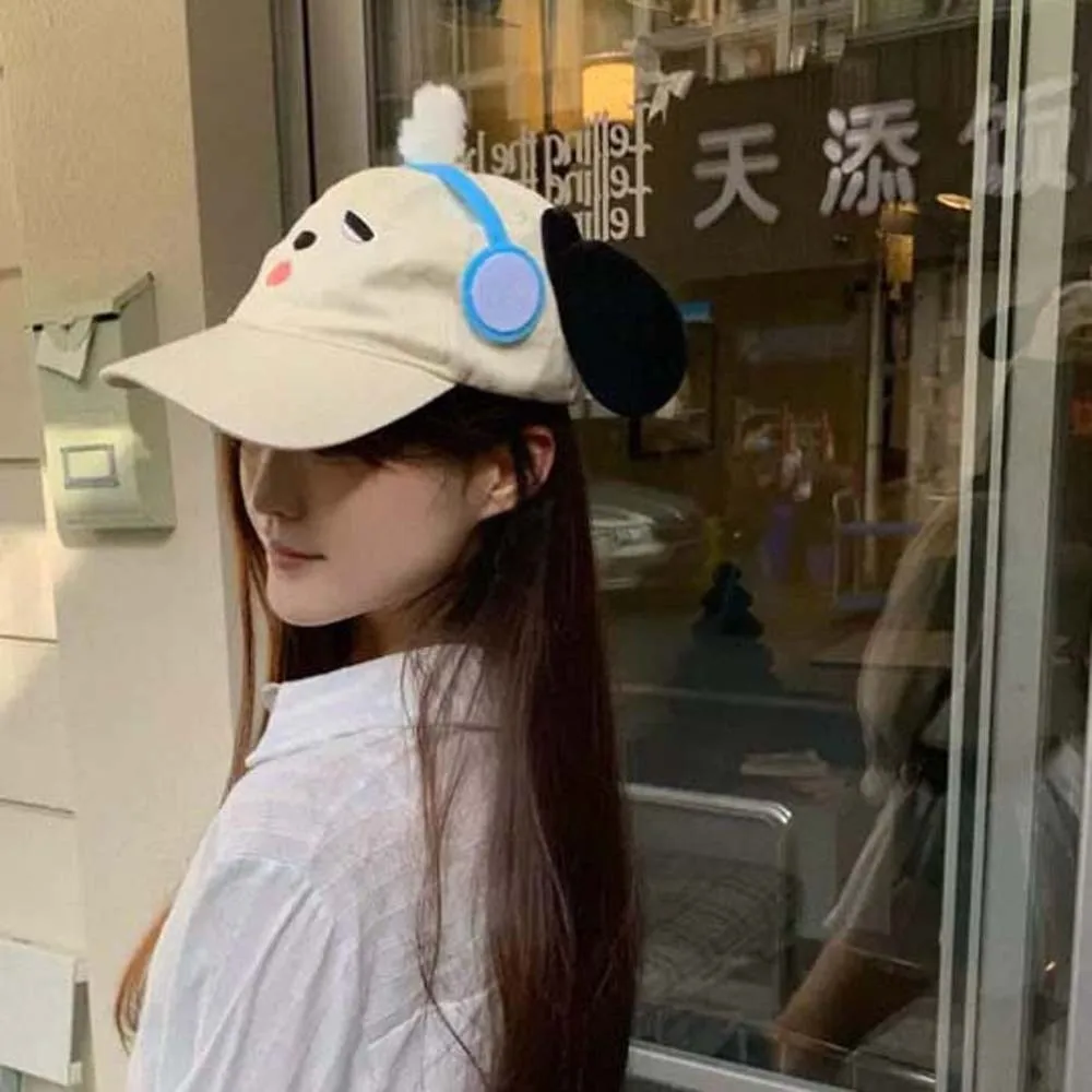 تنفس سماعة الكلب قبعة بيسبول الحلو قابل للتعديل جرو قبعة مع آذان كبيرة التطريز الكورية نمط الكرتون بلغت ذروتها قبعة الفتيات