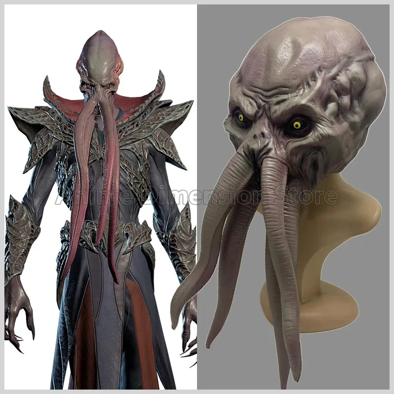 Mind Flayer Illithid-tocado de látex, juego Baldur's Gate, sombrero de Cosplay, cubierta de cabeza de pulpo, máscara de Terror para fiesta de Carnaval y Halloween