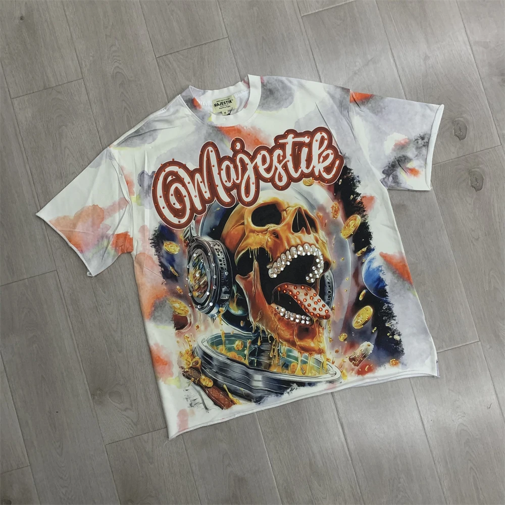Tie-Dye Full Spray Majestik Rock Skeleton Print French Terry T-shirt Men Women Best Quality 2026 Summer Style Tops Tees T Shirt