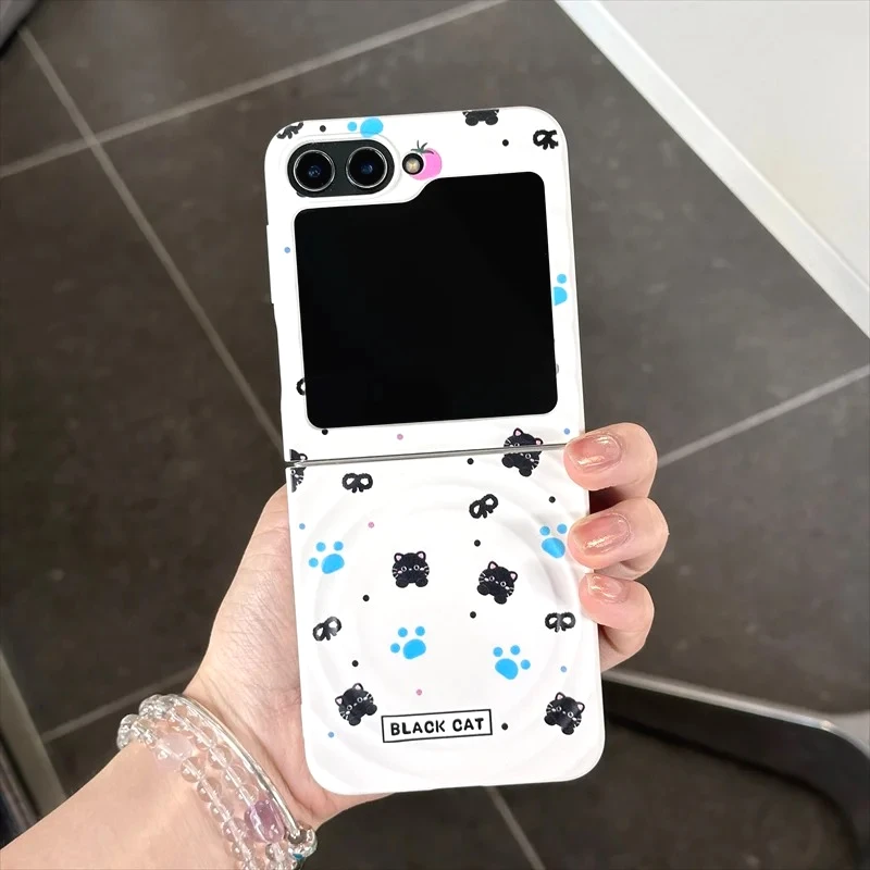 

Чехол для телефона Samsung Galaxy Z Flip 7 FE 6 5 4 3 с мультяшным котом и магнитной подставкой с цепочкой для Samsung Z Flip7 Flip6