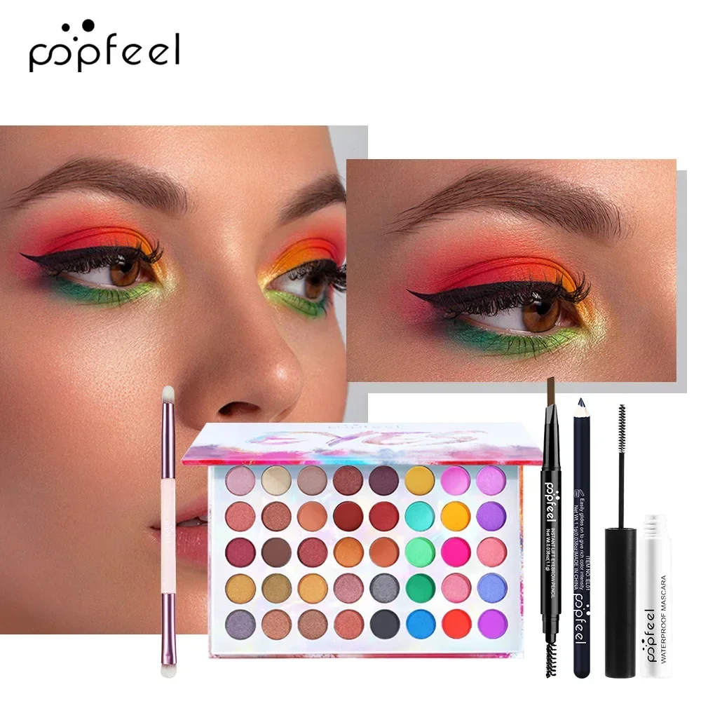 Best verkochte Popfeel 40-kleuren glitter oogschaduwpalet make-up mineralen oogschaduwpallet wenkbrauw eyeliner mascaraborstelsets