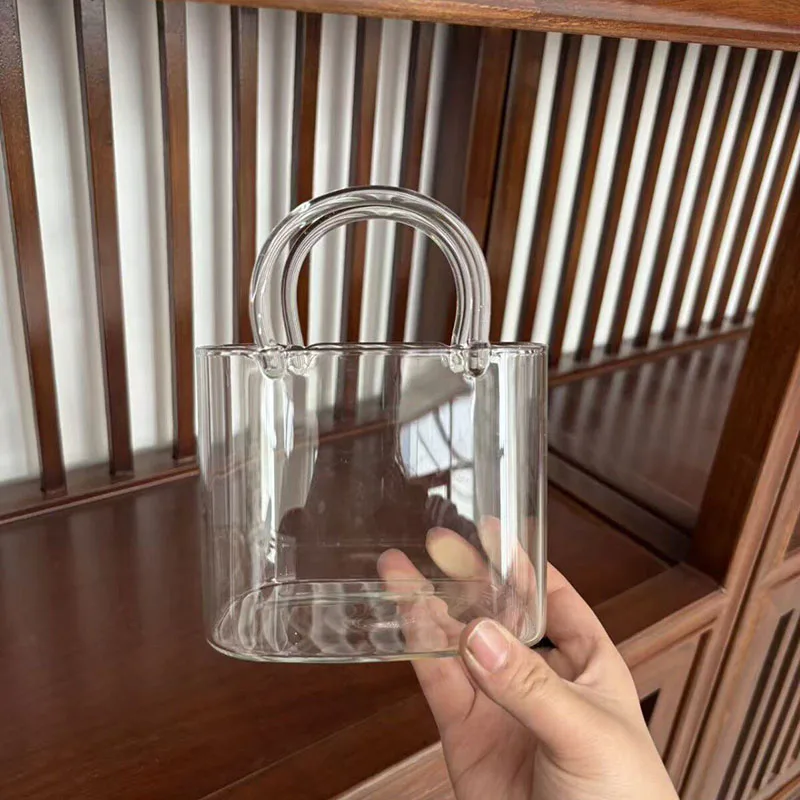 Handmade Glass Purse Drink Pitcher with Handle Decorative Glass Jug Vase for Wine Liquor Unique Art Bar Home Decor Gift