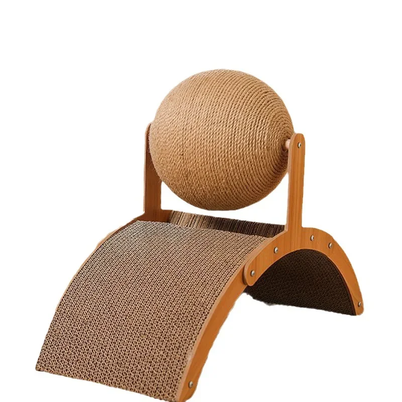 Wooden Cat Scratcher Wear-Resistant Grinding Paw Toy Scratch Board 2 in 1 Sisal Scratching Ball Scrapers for Cats Scraper