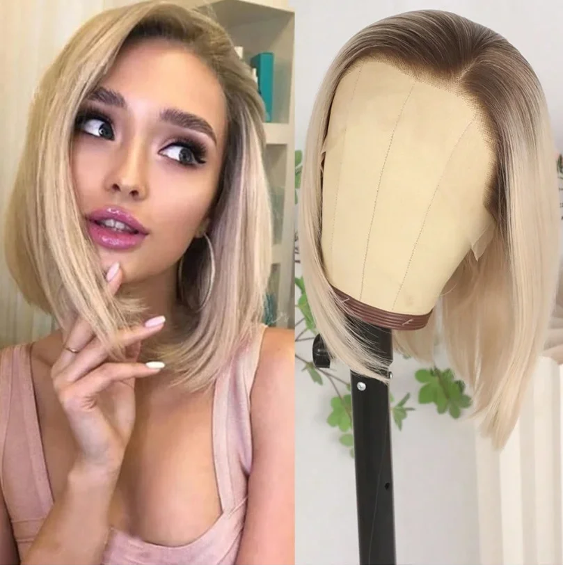 ombre-blonde-short-bob-wig-12-inches-lace-front-hd-13x4-for-women-silky-straight-icy-color-synthetic-blend-lace-frontal-wigs