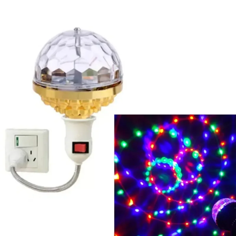 E27 Colorful Rotating Ball Light Disco Rotating Ball Bulb with Socket Ball RGB LED 6 Beads Stage Light for Family Room Party