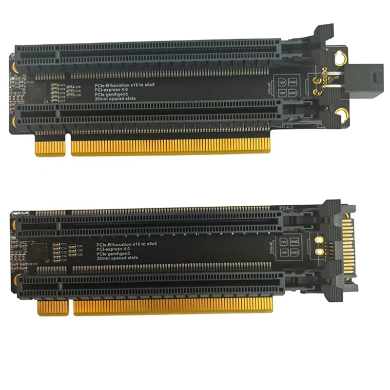 ●PCI-E 4.0 X16 1 to 2 Expansion Card Gen4 Split Card PCIe-Bifurcation X16 to X8X8 with 20mm Spaced Slots CPU4P(4 Pin )
