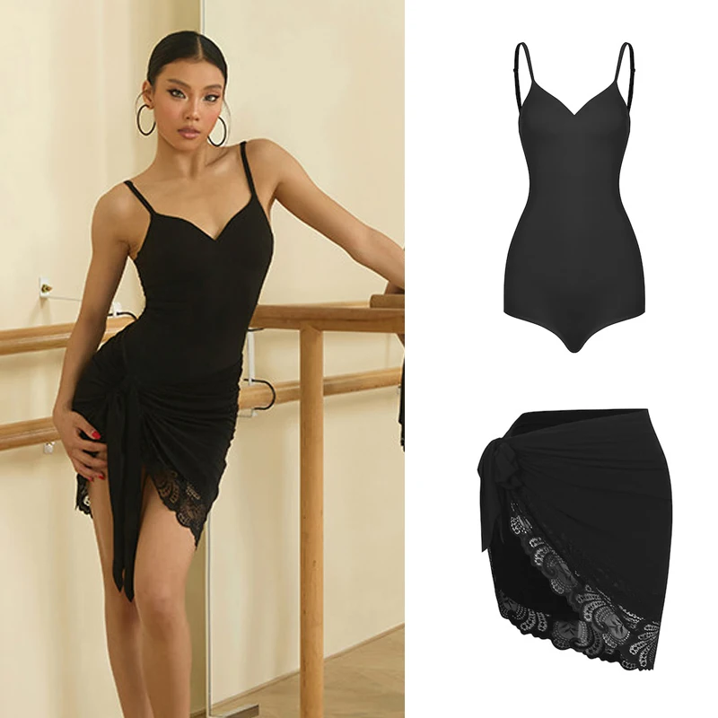 

ZYM Summer Women'S Latin Dance Suits Adults Chacha Latin Dance Costume Sleeveless Latin Bodysuit Irregular Skirts SL15886