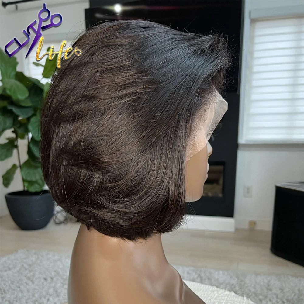 Short Straight Bob Wig With 4C Kinky Curly Edges 13x6 Lace Front Human Hair Wigs 4x4 Closure Wig Soft  Lace Frontal Wigs