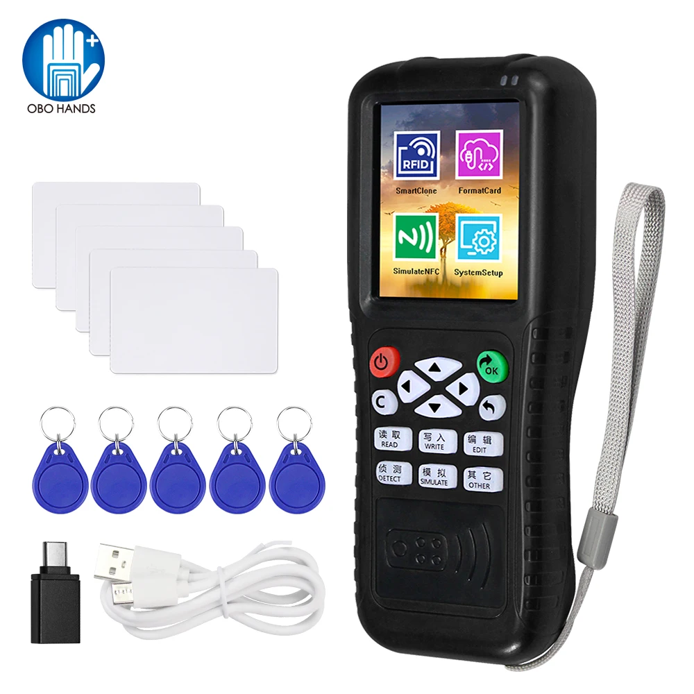 11 English Frequency Super RFID Copier Duplicator 125KHz NFC Reader Writer 13.56MHz USB Encrypted Programmer Full Decode ID IC