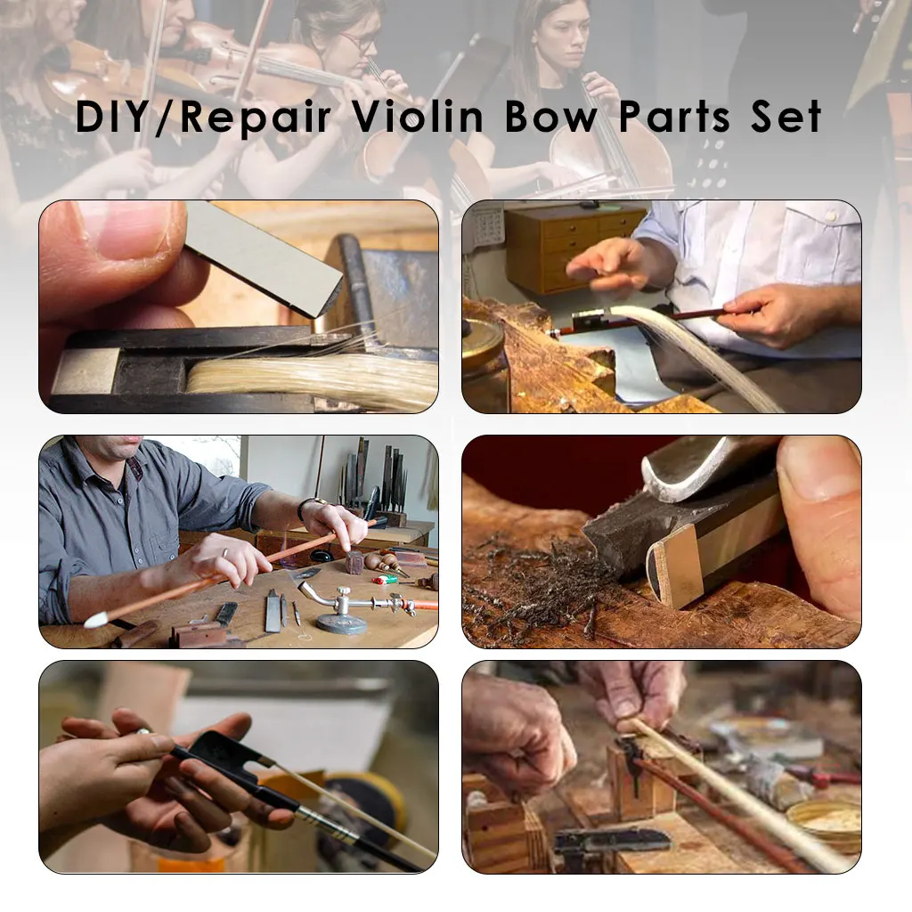 1 SET 4/4 3/4 Violin Bow DIY KIT With Assorted Fiddle Frogs Tips Eyelets Screw Buttons Wraps Ferrules Slides For Makers