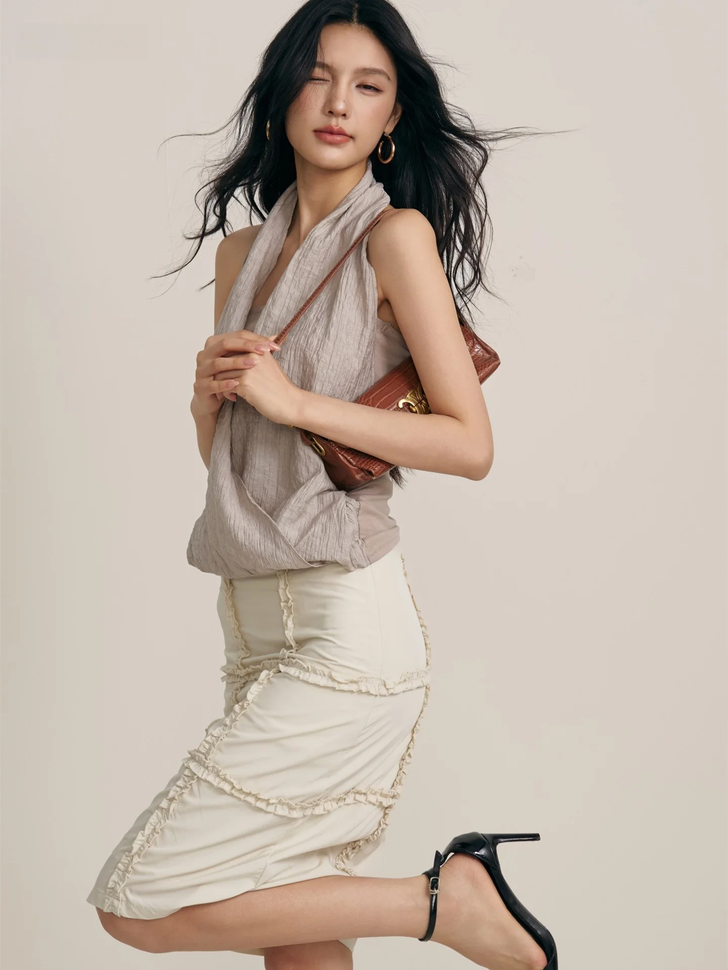 

Chill Zoey Summer New Sle Women's Ele Casual f Skirt with id Pattern And Lace ort Versatile Polyester Fiber