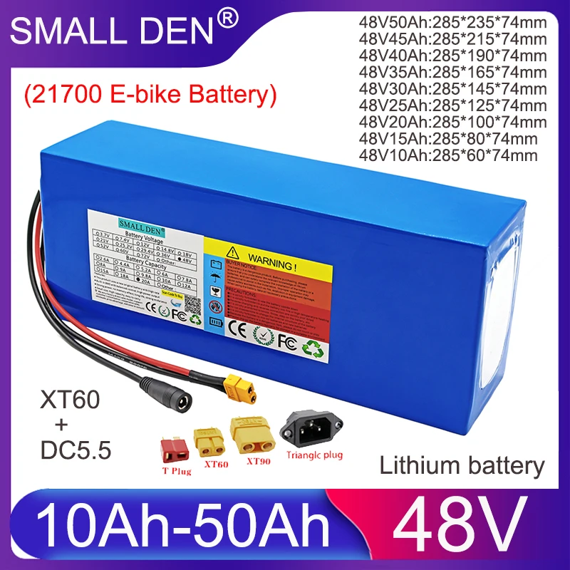 48V 10Ah 15Ah 20Ah 25Ah 30Ah 35Ah 40Ah 45Ah 50Ah 21700 Lithium battery pack built-in BMS 750-2500W high-power For E-two wheelers