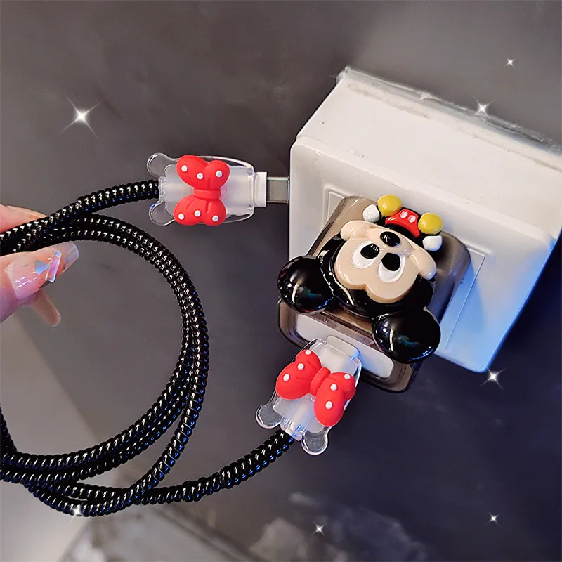 Disney Mickey Minnie Cable Protector for iPhone / iPad 18W/20W Charger Protection Cute Protector Spring Cable Winder Accessories