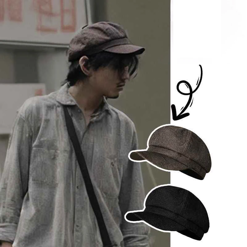 

Big Head Plus Size Japanese Vintage Octagonal Beret Hat for Men Lightweight Wool Blend Newsboy Painter Caps, Multi-Style Casual
