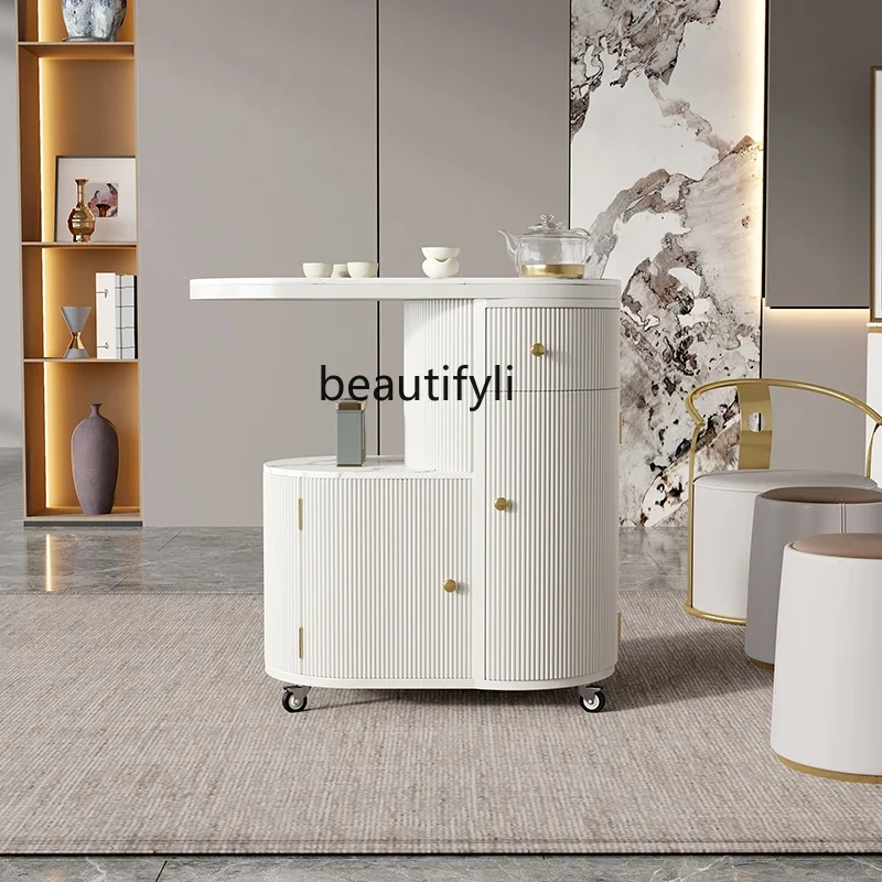 A16 صينية الشاي المنزلية طاولة شاي متحركة وكرسي مزيج ضوء لوحة حجرية فاخرة الحديثة الحد الأدنى شرفة عربة شاي صغيرة