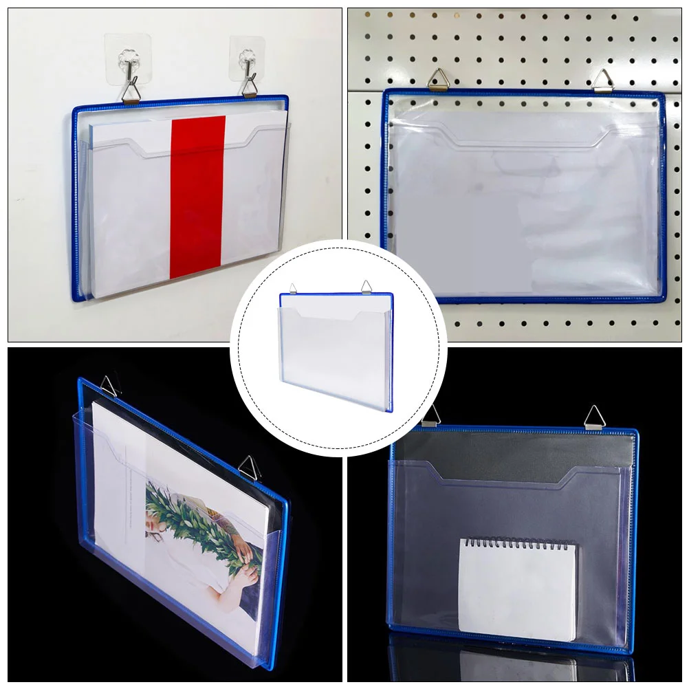 File Storage Bag Transparent Pouch Plastic Hanging Convenient Wall Document Pocket